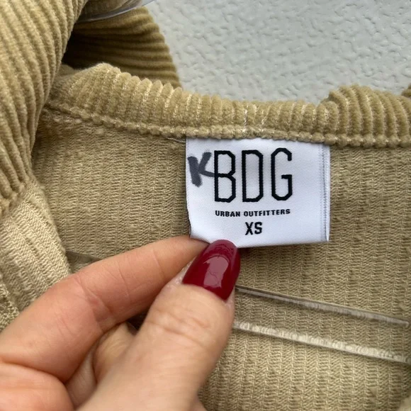 Urban Outfitters BDG Corduroy Jacket Pockets Hoodie Cropped Oversized Tan Sz XS - Picture 4 of 10